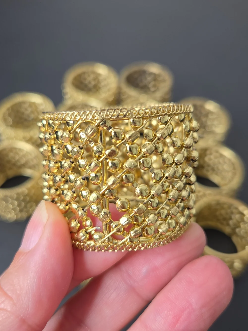 Set of 14 Gold-Tone Filigree Round Napkin Rings